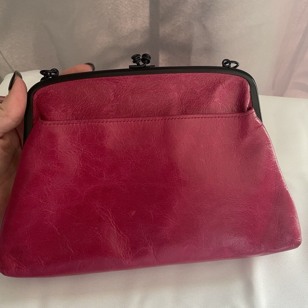 HOBO Dixie Fuchsia Pink Rose Kisslock Leather Crossbody Bag Clutch Purse